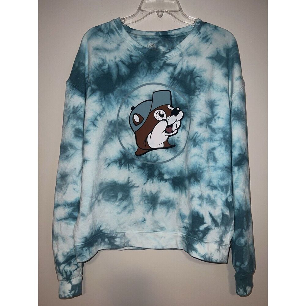 Buc-ees Bucees Beaver Tie Dye Logo Sweatshirt Medium M Teal Pullover Soft & Cozy